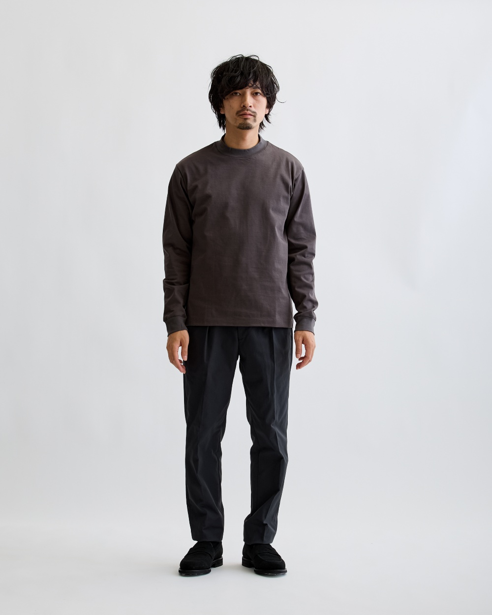 Mellow T-シャツ タートルネック ALBINIコットン 長袖 チャコール S(S