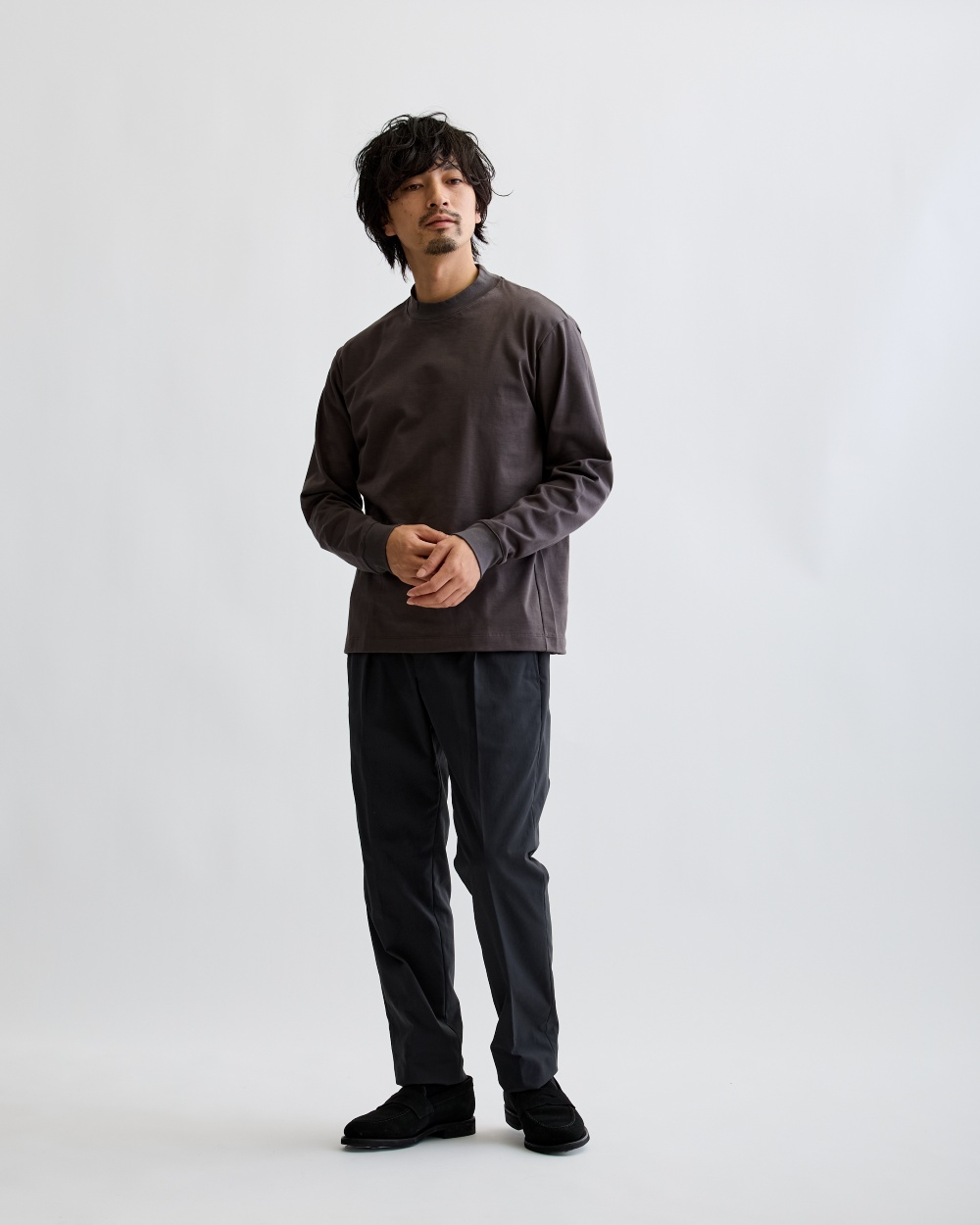 Mellow T-シャツ タートルネック ALBINIコットン 長袖 チャコール S(S
